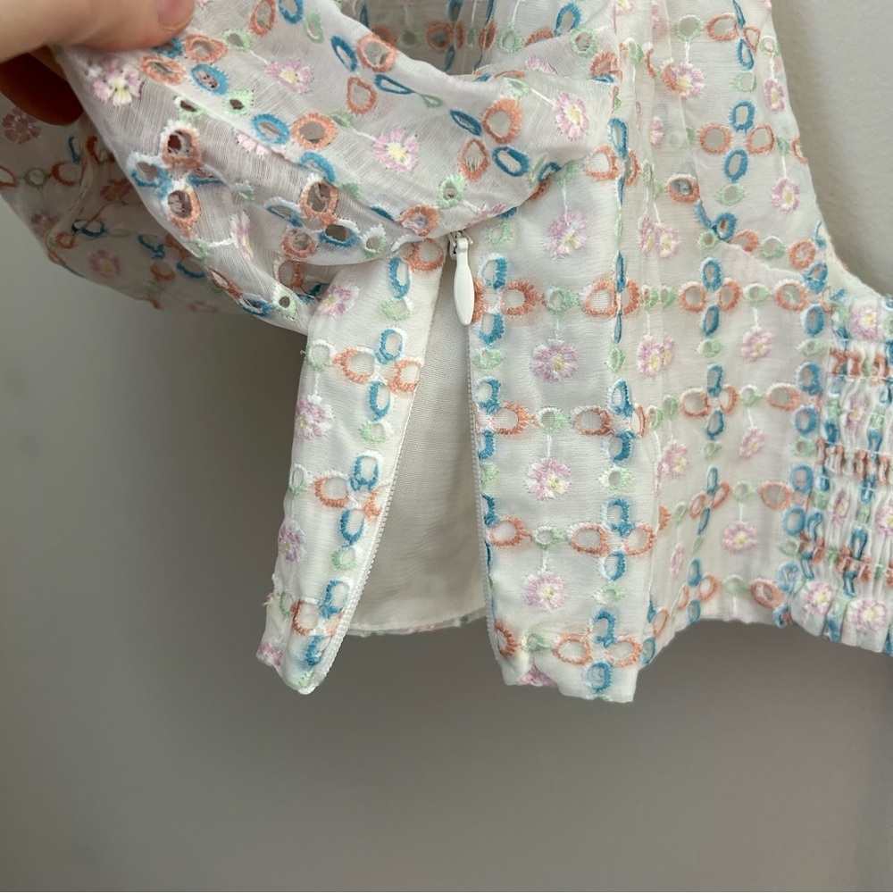 For Love And Lemons White Eyelet Crop Top with Pastel Blue Print - Picture 9 of 14